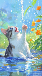 小猫戏水