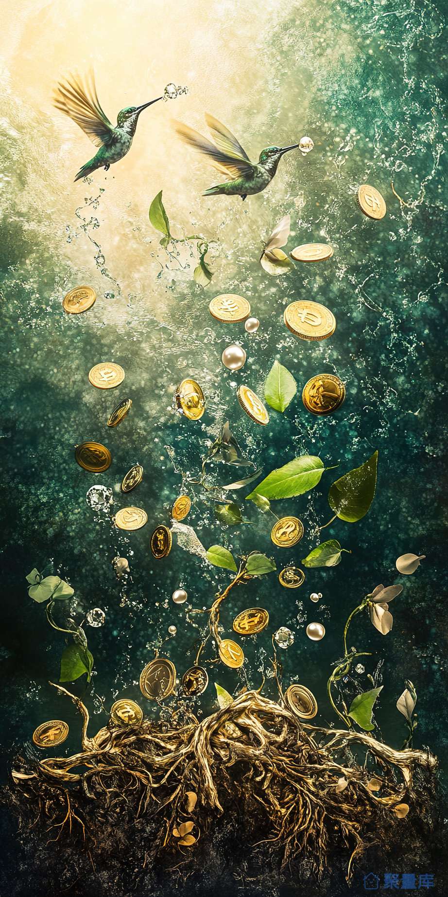 在水中发芽的枝叶