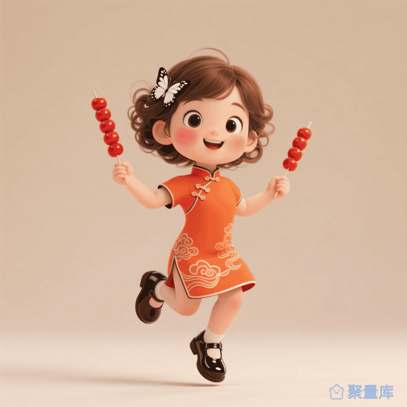 橘色新式旗袍小女孩