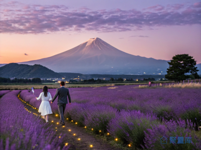 富士山上的薰衣草黄昏