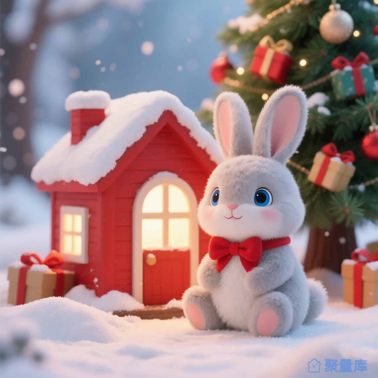 可爱雪中小兔鼠标垫图案插画
