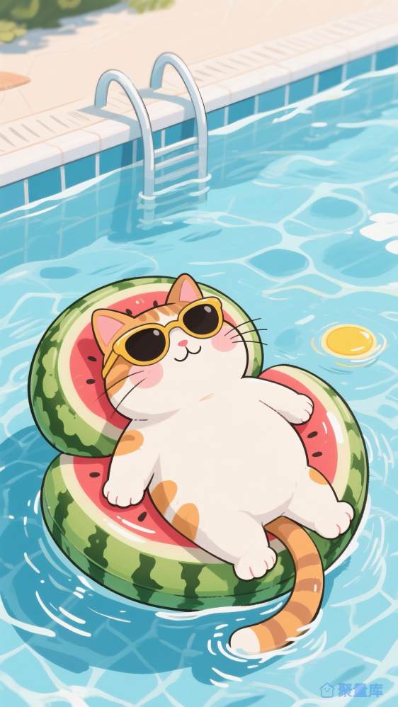 泳池上的猫咪