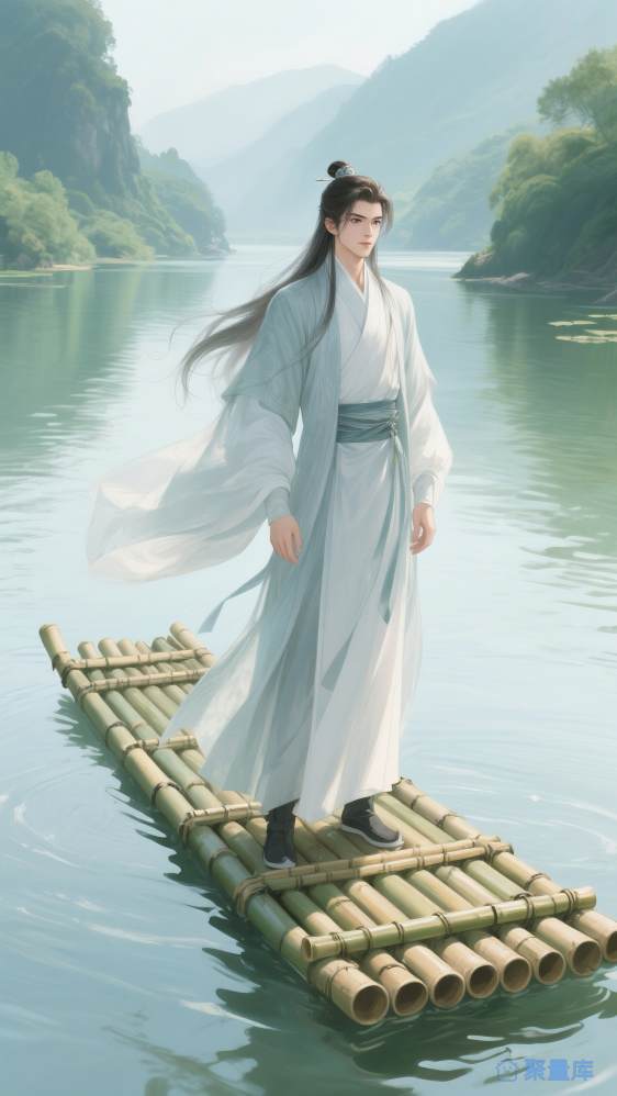 竹筏上的英俊青年