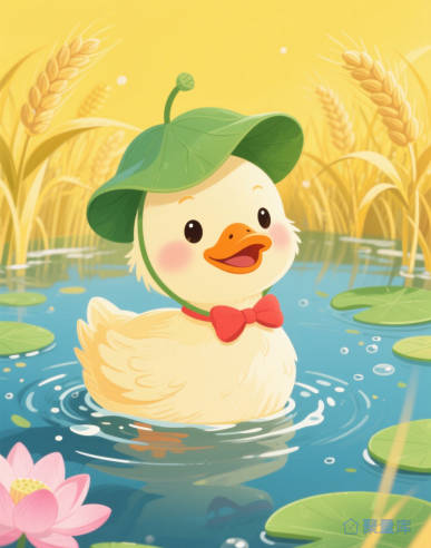 小鸭子在湖中游泳壁纸插画