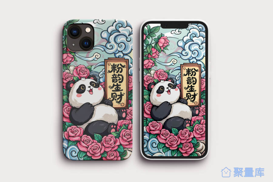 国潮熊猫玫瑰