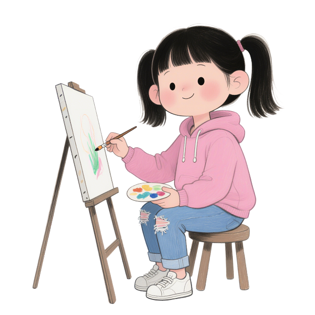 T恤印花免扣高清图案 可爱卡通画画女孩插画 壁纸 手机壳 鼠标垫