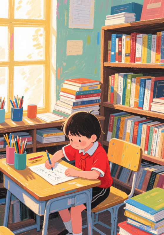 认真学习的小孩