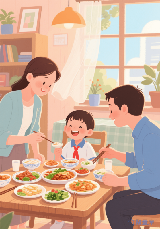 放学的小孩一起吃饭