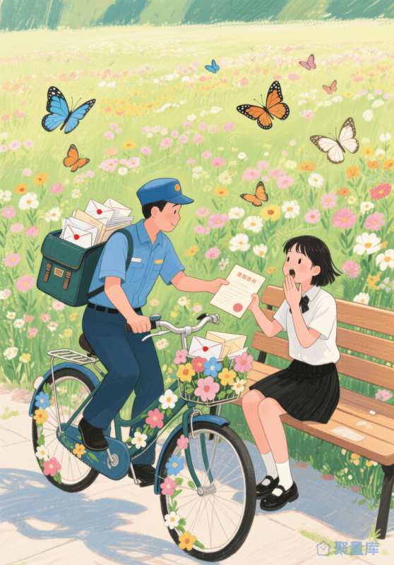 花园中收到录取通知书的女孩