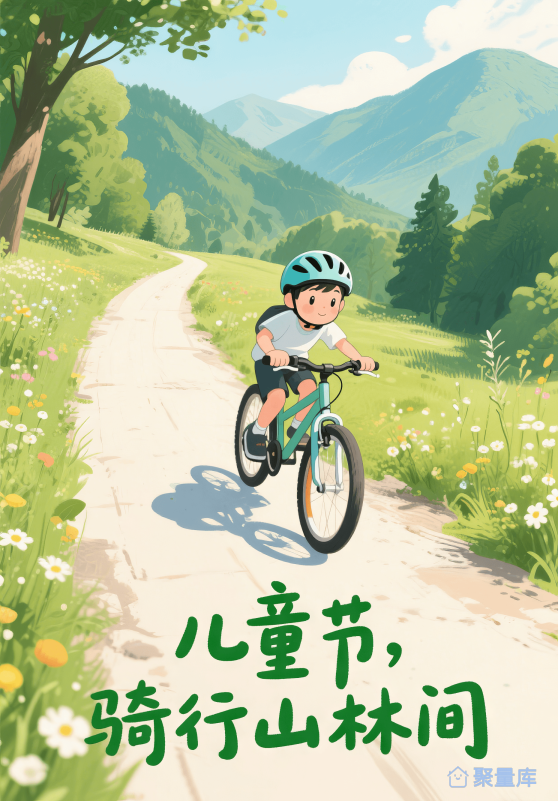山林骑行的小男孩
