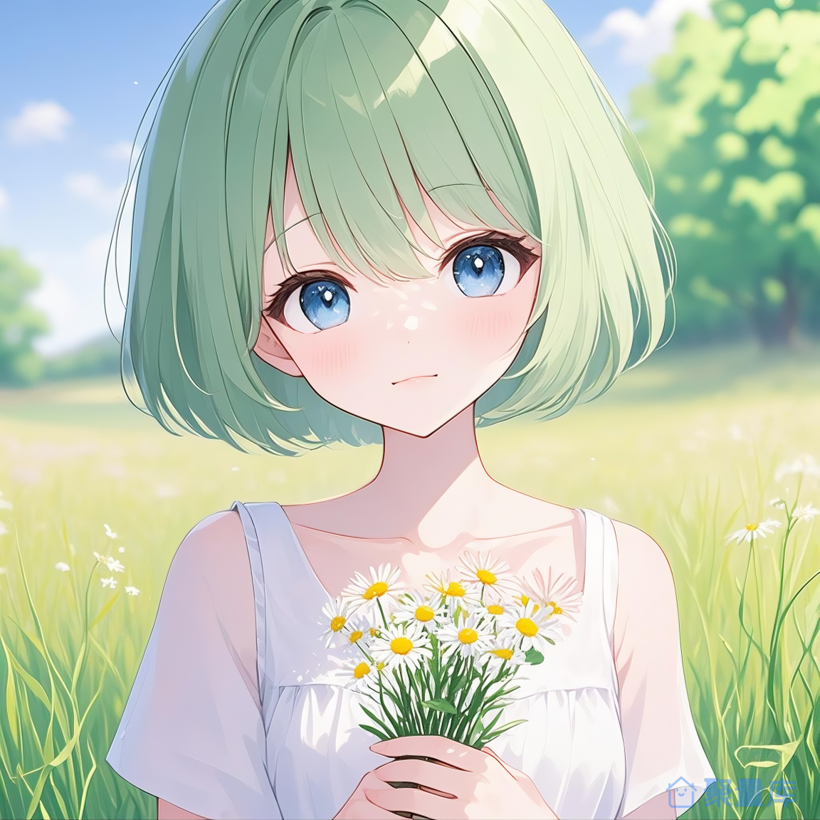 少女鲜花清新图