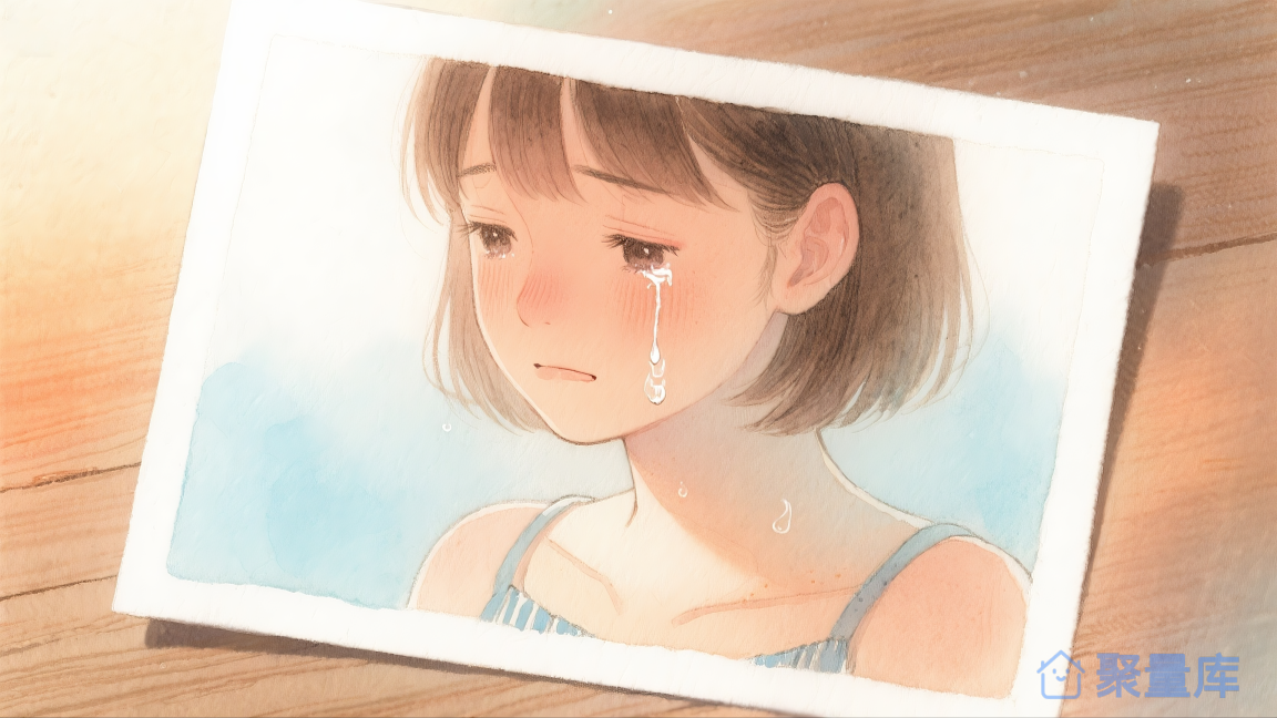 暖色水彩动漫风"少女流泪照片"图