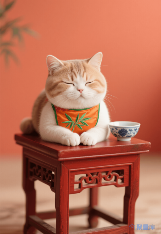 古典木桌上小憩的猫