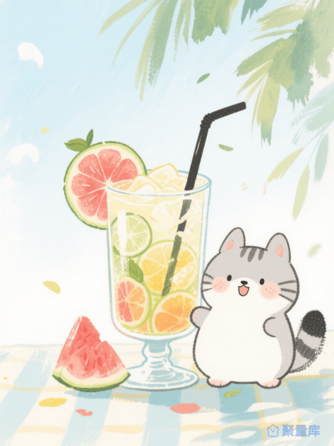喝冰饮的小猫