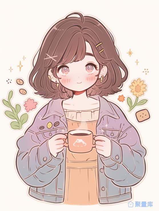 可爱女生喝咖啡小清新