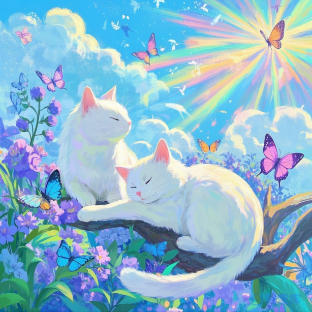 印花图案——两只白猫