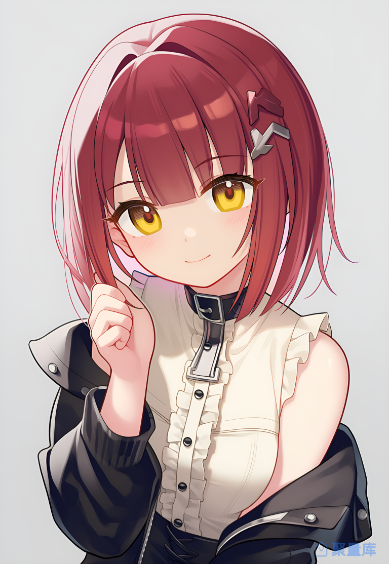 红色短发羞涩二次元少女