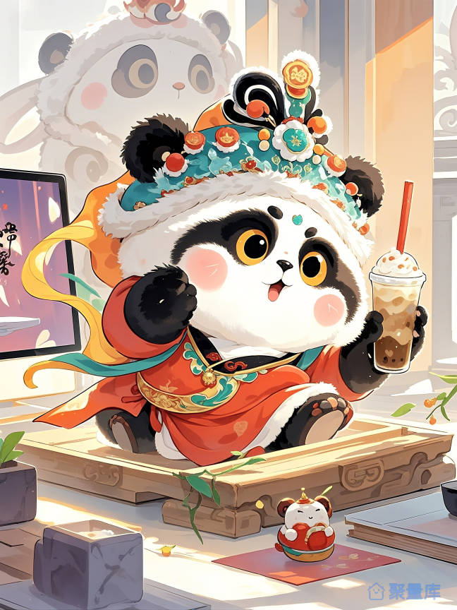 国潮戏服熊猫--T恤印花图案插画/手机壳/抱枕/壁纸
