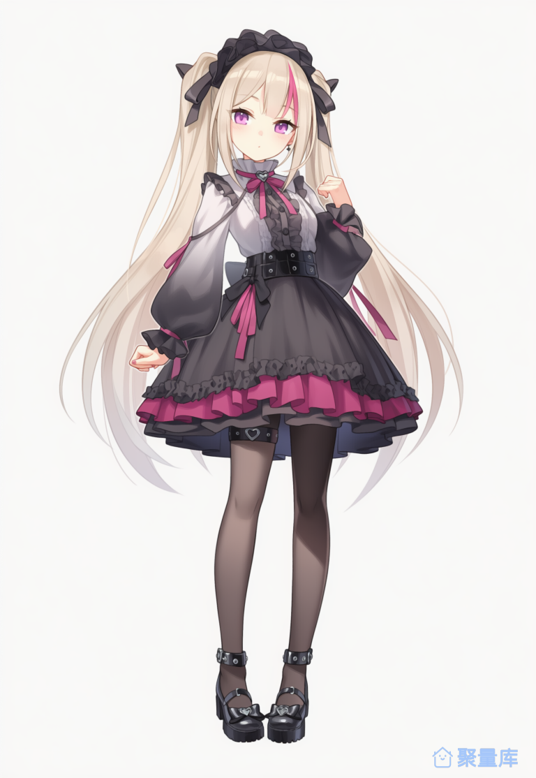 长发挑染二次元少女角色设计立绘