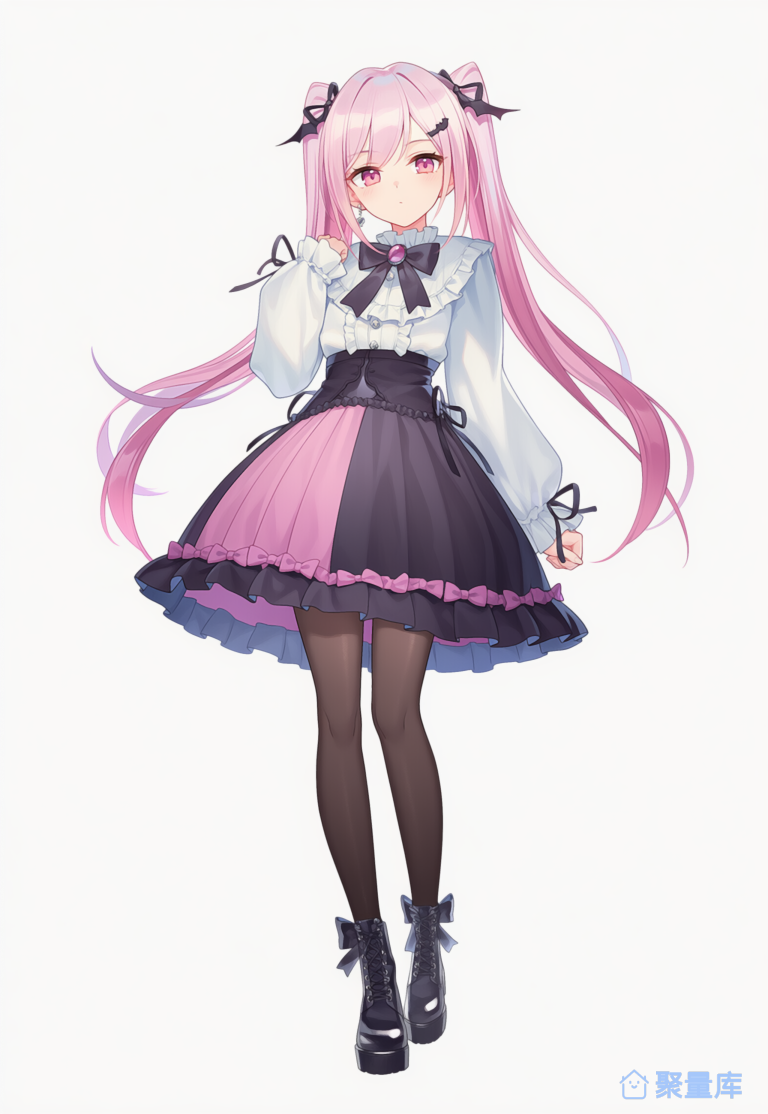 粉双马尾二次元少女角色设计立绘