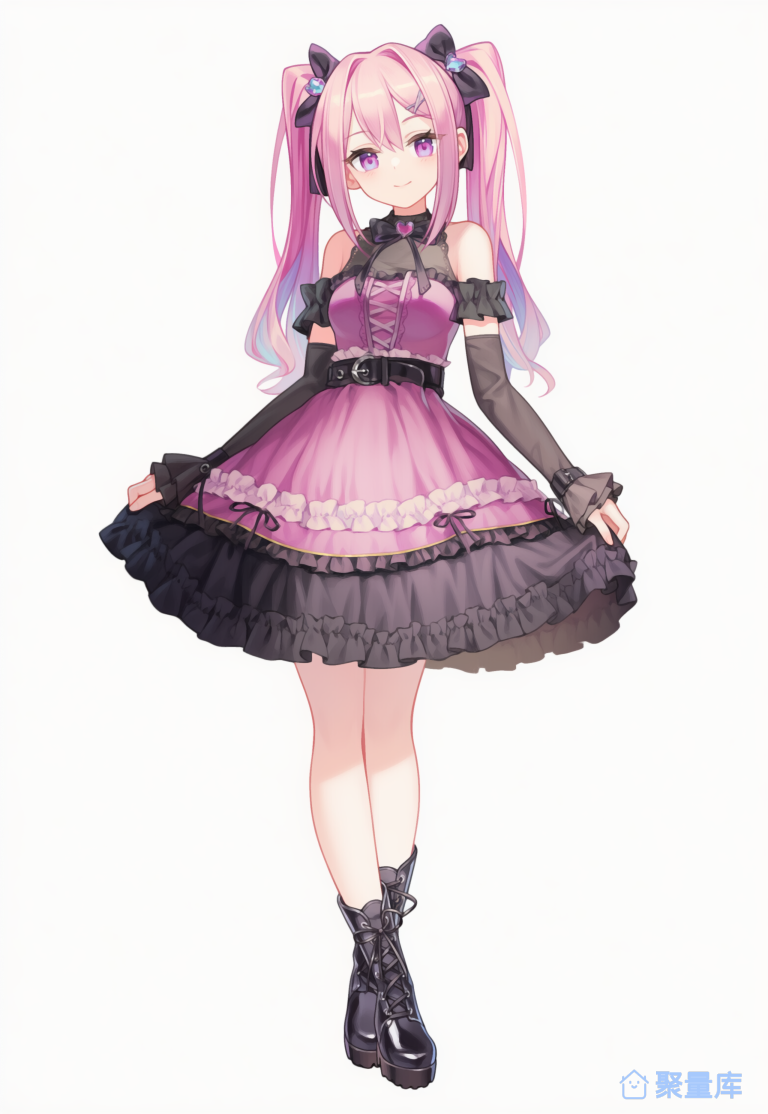 粉发二次元少女角色设计立绘