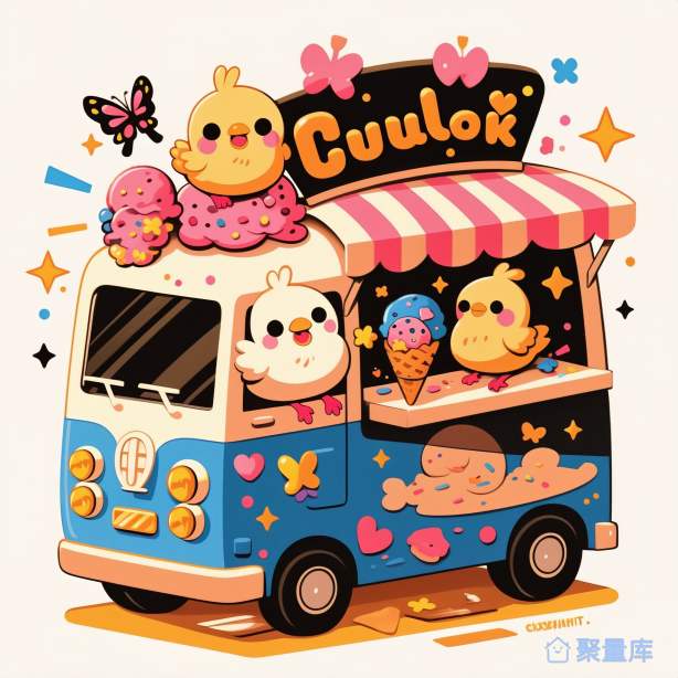 T恤图案小鸟冰淇淋移动车