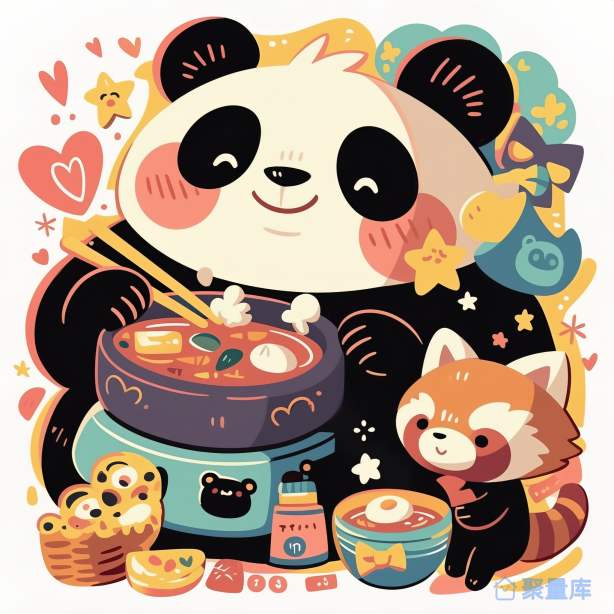 T恤图案熊猫和小熊猫吃拉面