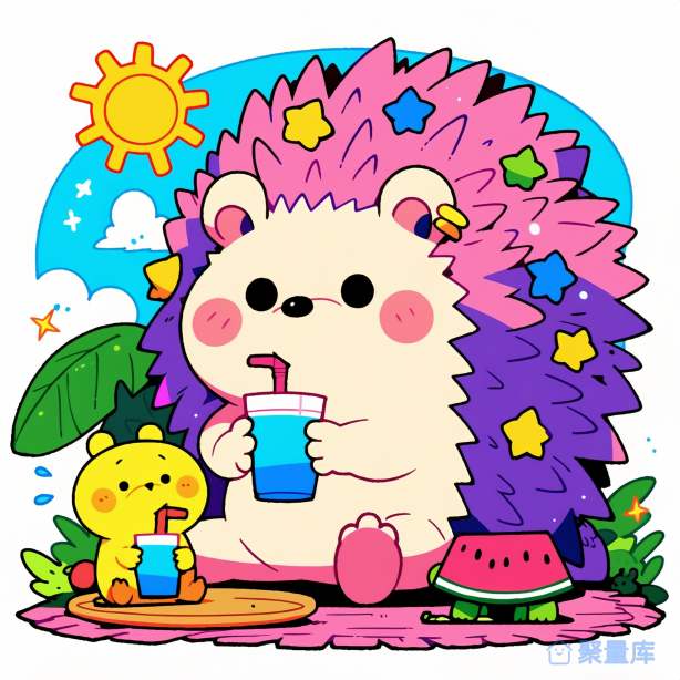 T恤图案刺猬和饮料夏日