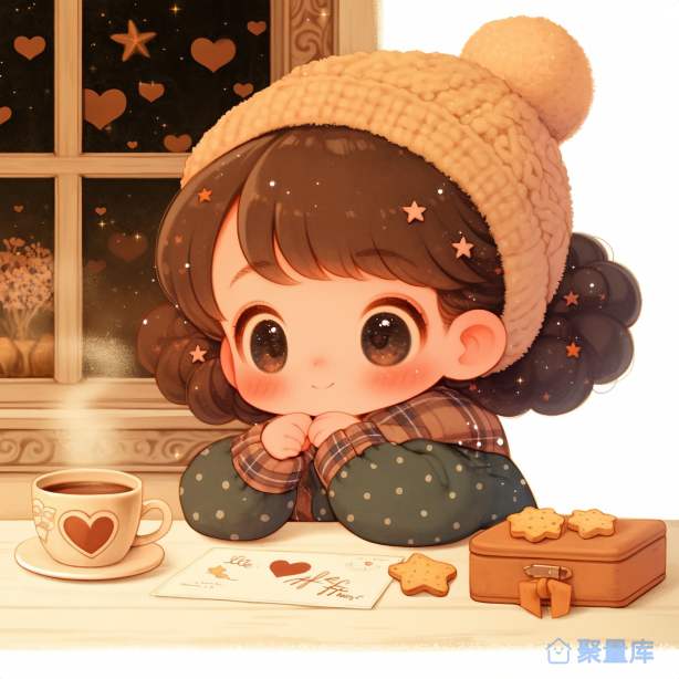 T恤图案窗边喝咖啡的女孩冬天