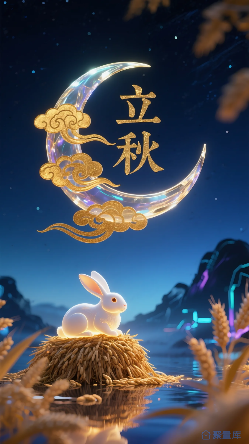 立秋海报背景中秋节水晶月牙