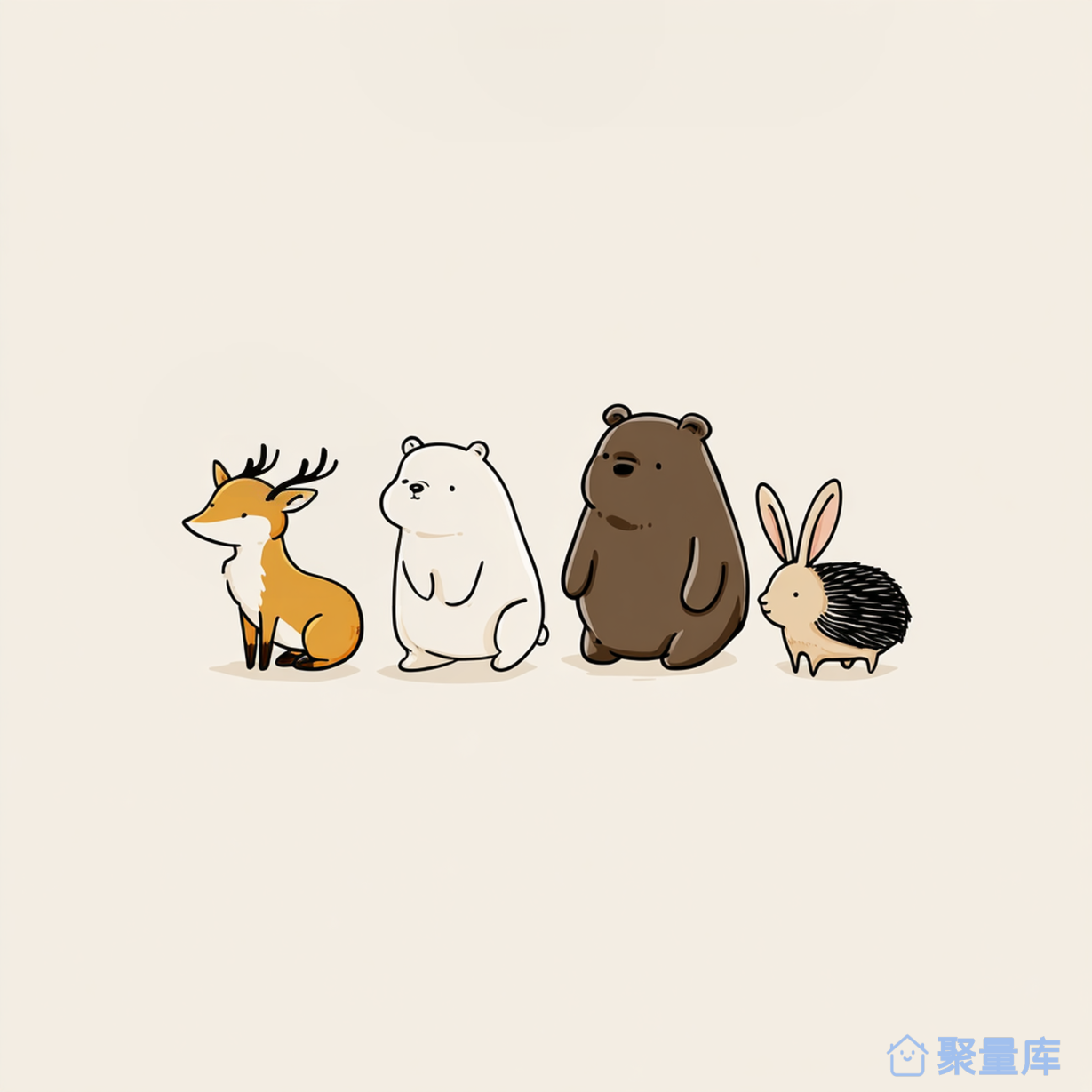 T恤印花图案：小动物列队