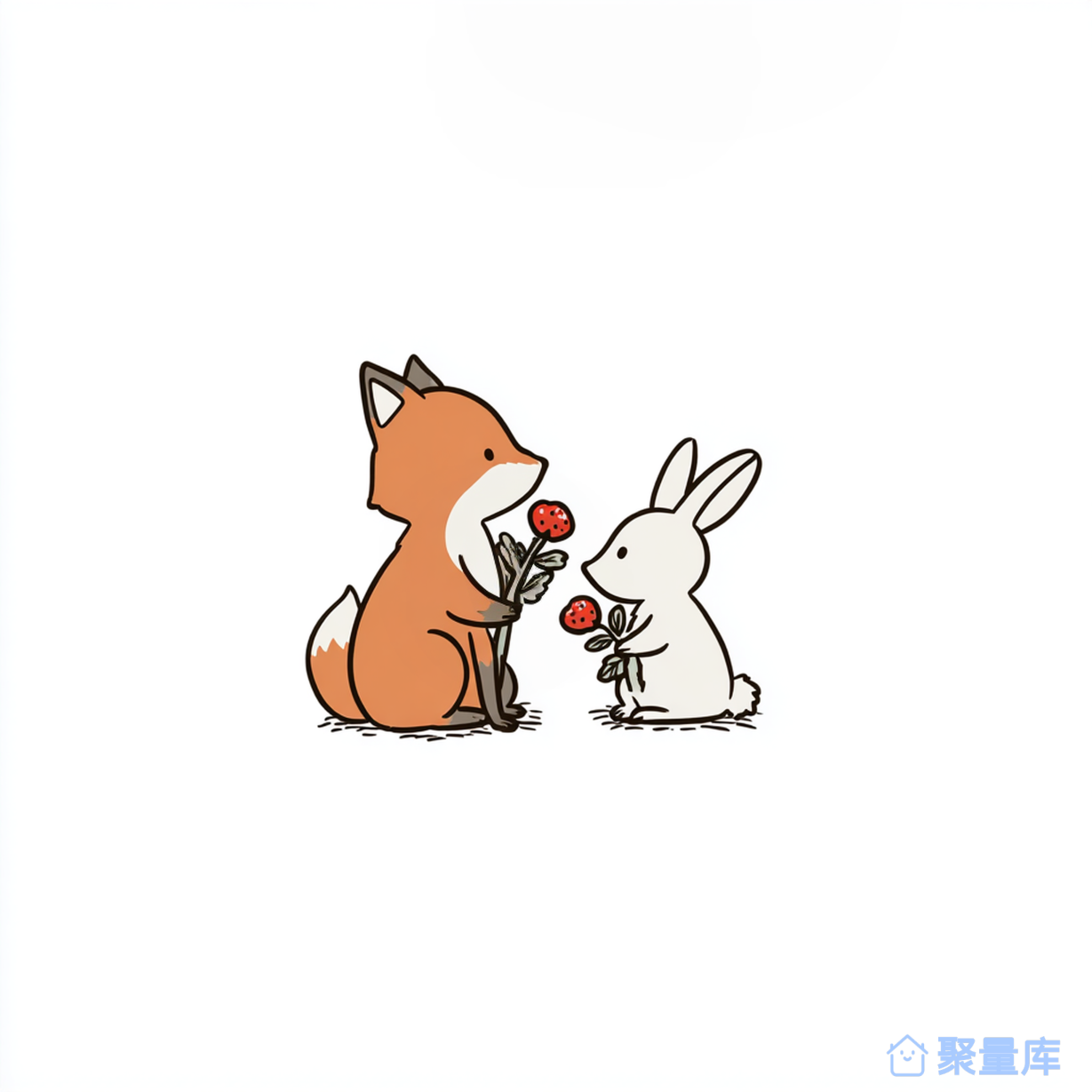 T恤印花图案：狐狸小兔互送果子