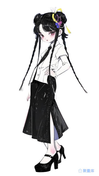 T恤图案-免扣冷酷双马尾校服昭和女孩 Vtuber/Pnger/语音厅可用