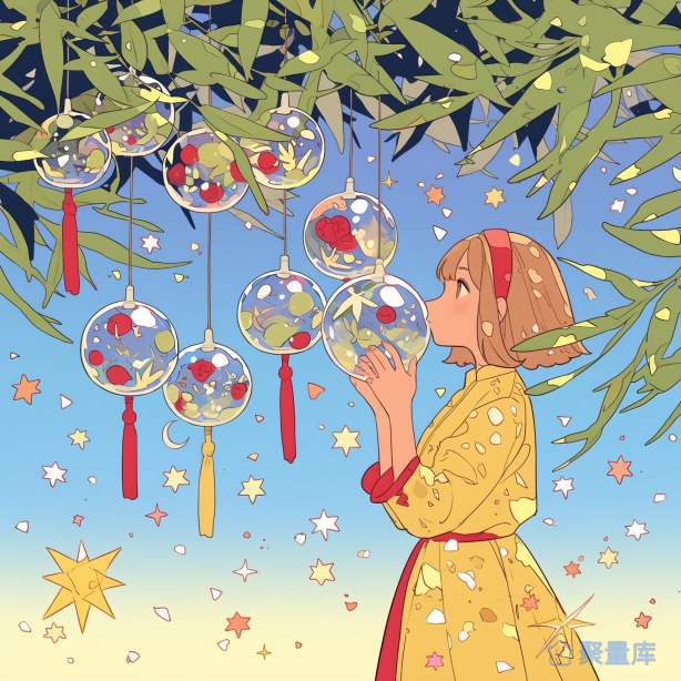 插画故事树下的女生和风铃