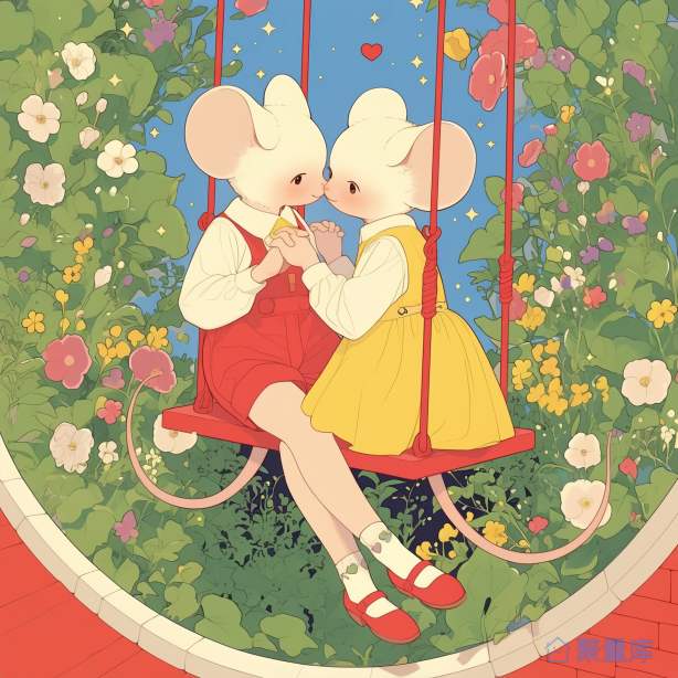 插画故事两只老鼠荡秋千谈恋爱