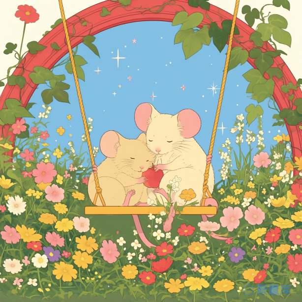 插画故事两只老鼠荡秋千童话