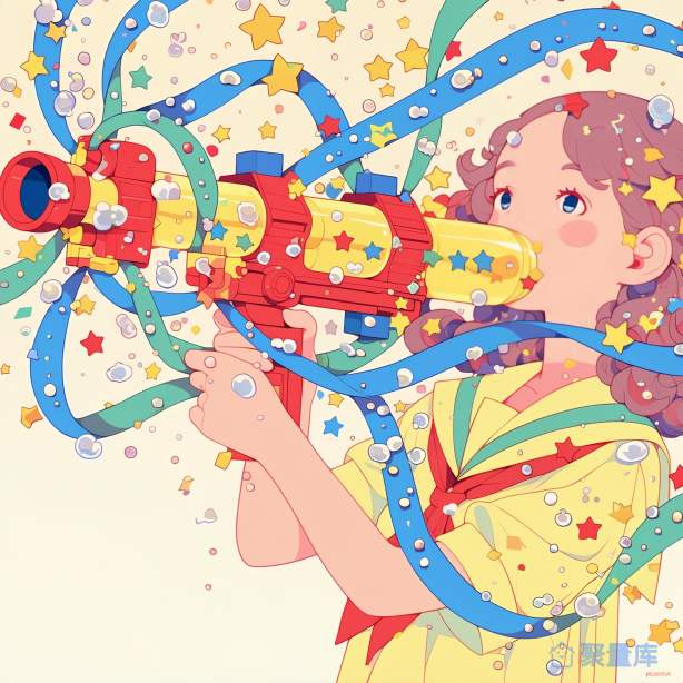 插画故事女孩彩打庆祝枪