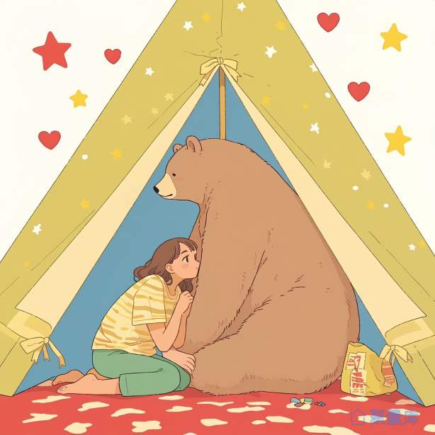 插画故事帐篷里的熊和女孩