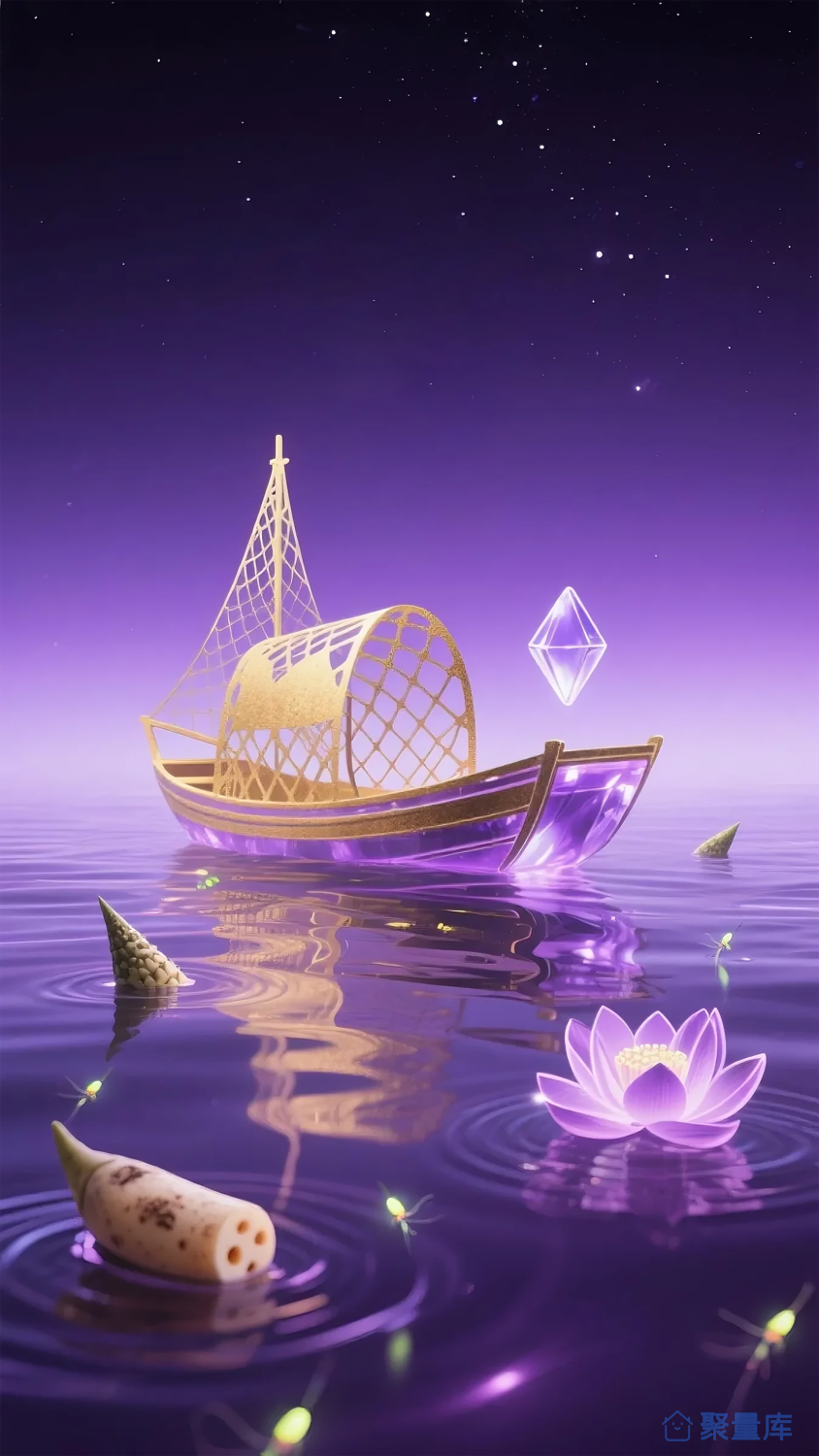 紫气东来金色水晶船