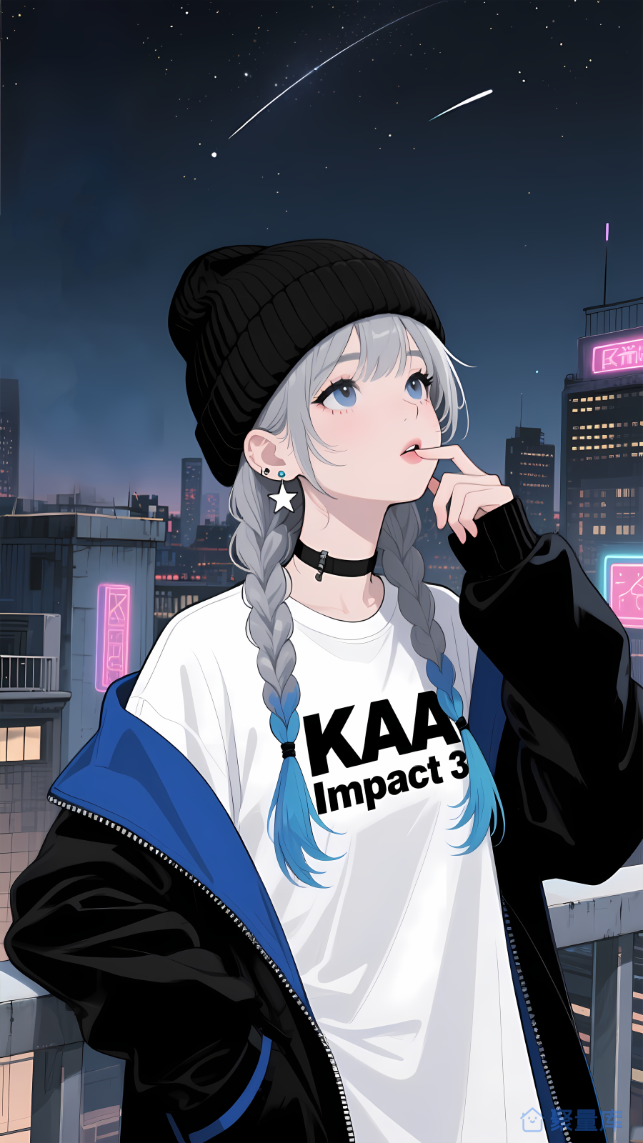 潮流少女・天台夜景——手机高清壁纸