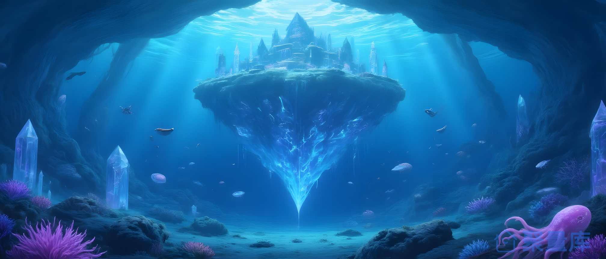 4K 梦幻水下城堡 插画 鼠标垫 壁纸 手机壳