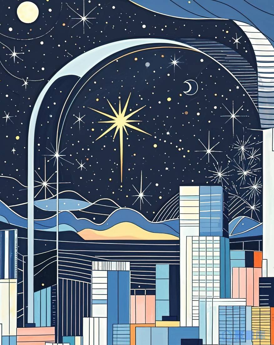 月夜都市 插画装饰画 都市夜景艺术挂画 绘本
