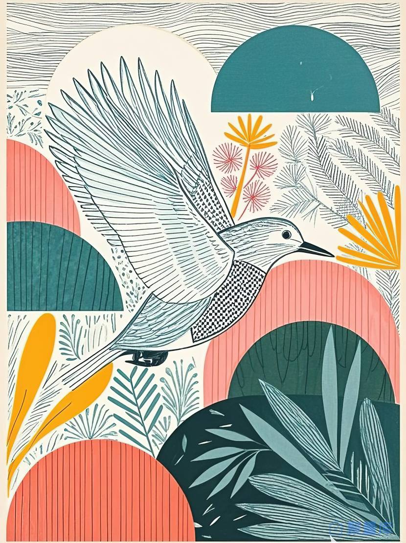 《飞鸟植物几何》绘本插画 / T 恤印花 / 装饰画 自然几何艺术