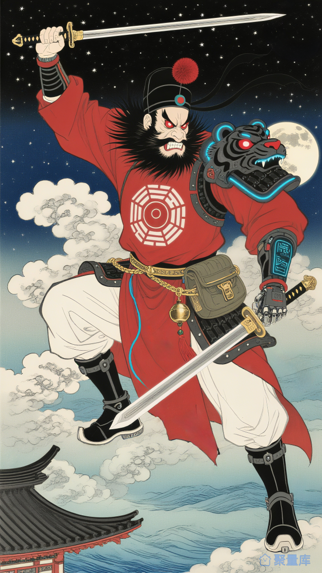 浮世绘风格赛博钟馗
