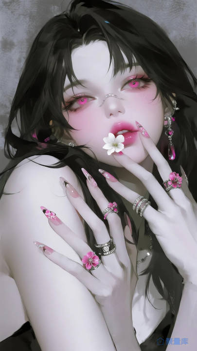 粉色花美甲女生