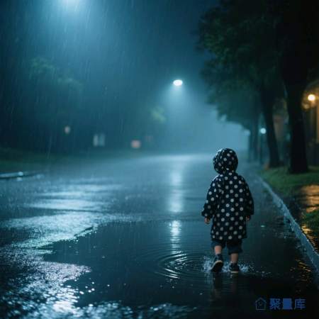 踩水坑的小男孩