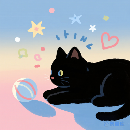 T恤 可爱蓝粉黑猫 插画 壁纸 手机壳 鼠标垫