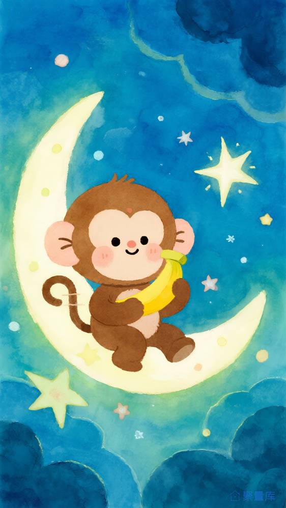 可爱小猴子抱香蕉 印花 插画 壁纸背景 头像
