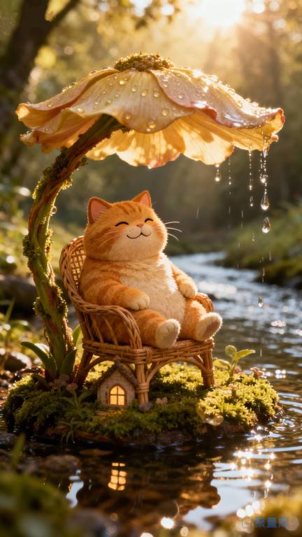 坐在花朵里橘猫