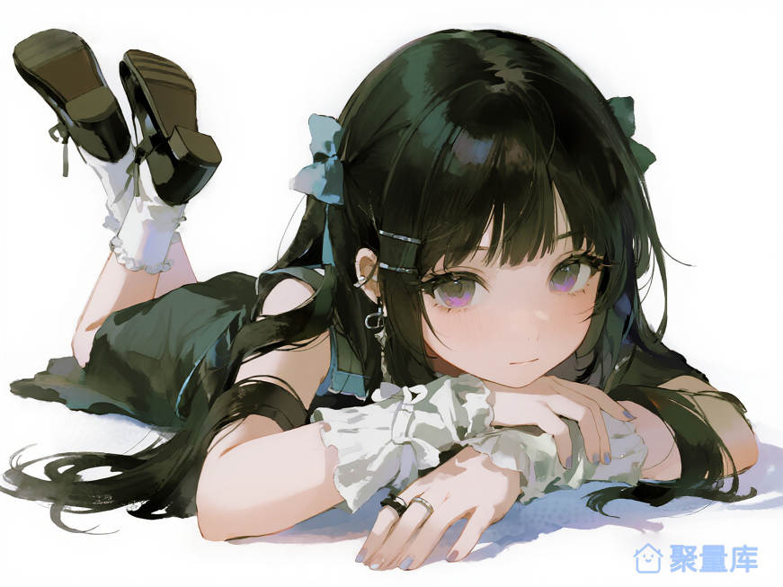 趴在地上翘起脚丫的二次元少女
